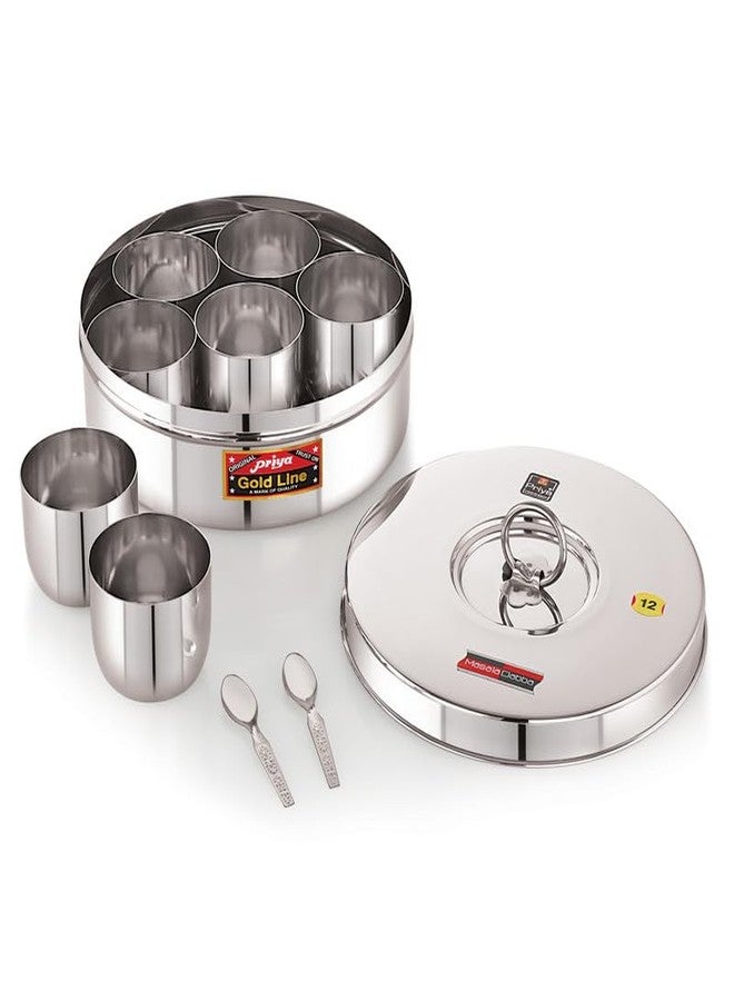 Priya Stainless Steel Masala (Spice) Box/Dabba/Organizer - 2000ml, Steel Lid, 7 Containers, Large Size, Small Spoon, Airtight, Rust-Resistant, Durable Storage for Spices, Herbs, Seasonings - Image 2